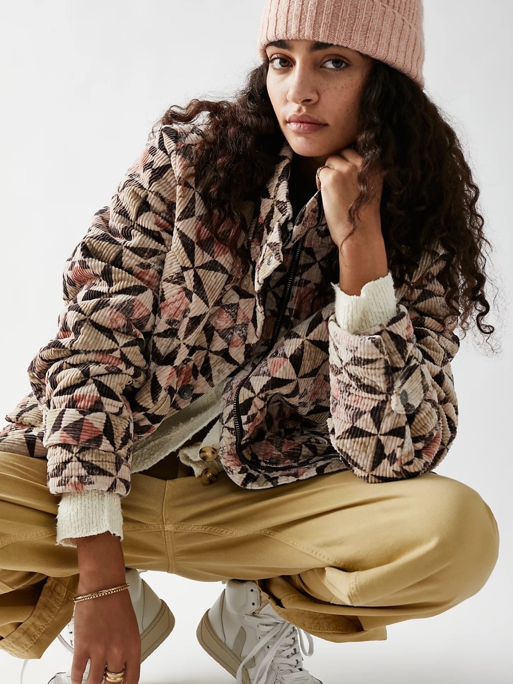 We The Free Rustic Cord Parka Geometric Corduroy Jacket L